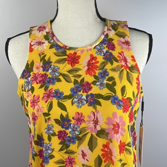 NWT Calvin Klein Sleeveless Dress SZ 2 Yellow Floral Short Slip Dress - Picture 2 of 14